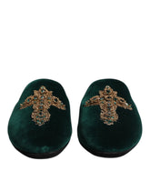 Dolce & Gabbana Green Velvet Cross Embellished Slippers Shoes